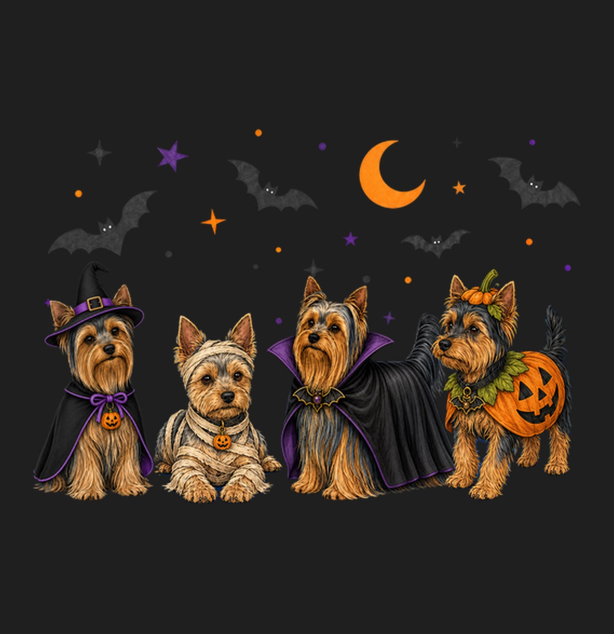 Yorkshire Terrier Halloween Lineup - Adult Tri-Blend T-Shirt