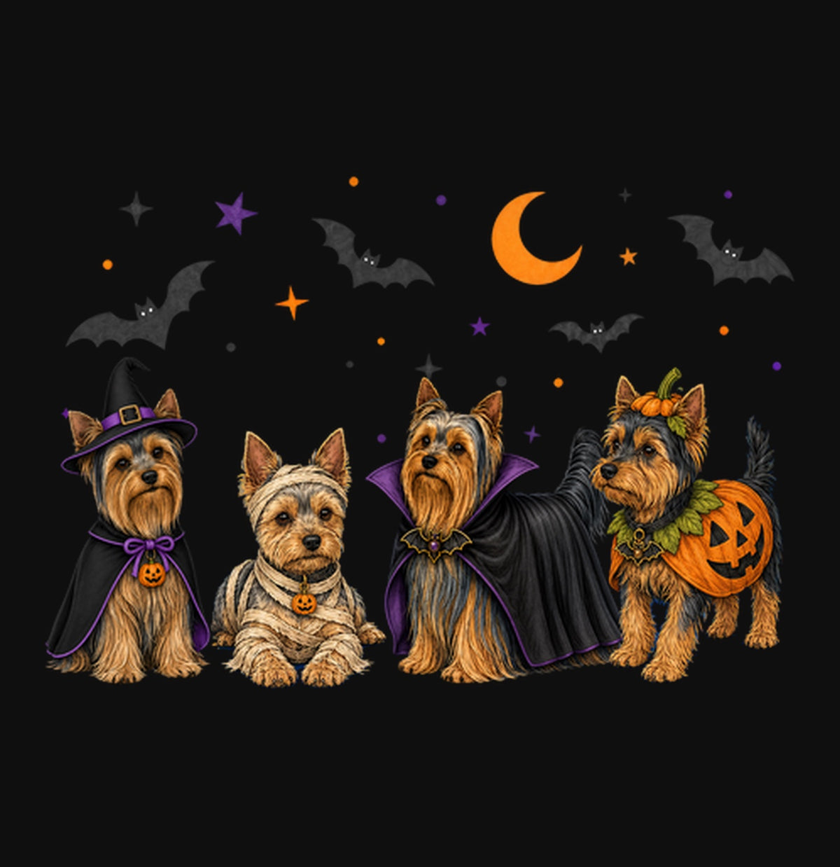 Yorkshire Terrier Halloween Lineup - Adult Unisex Crewneck Sweatshirt