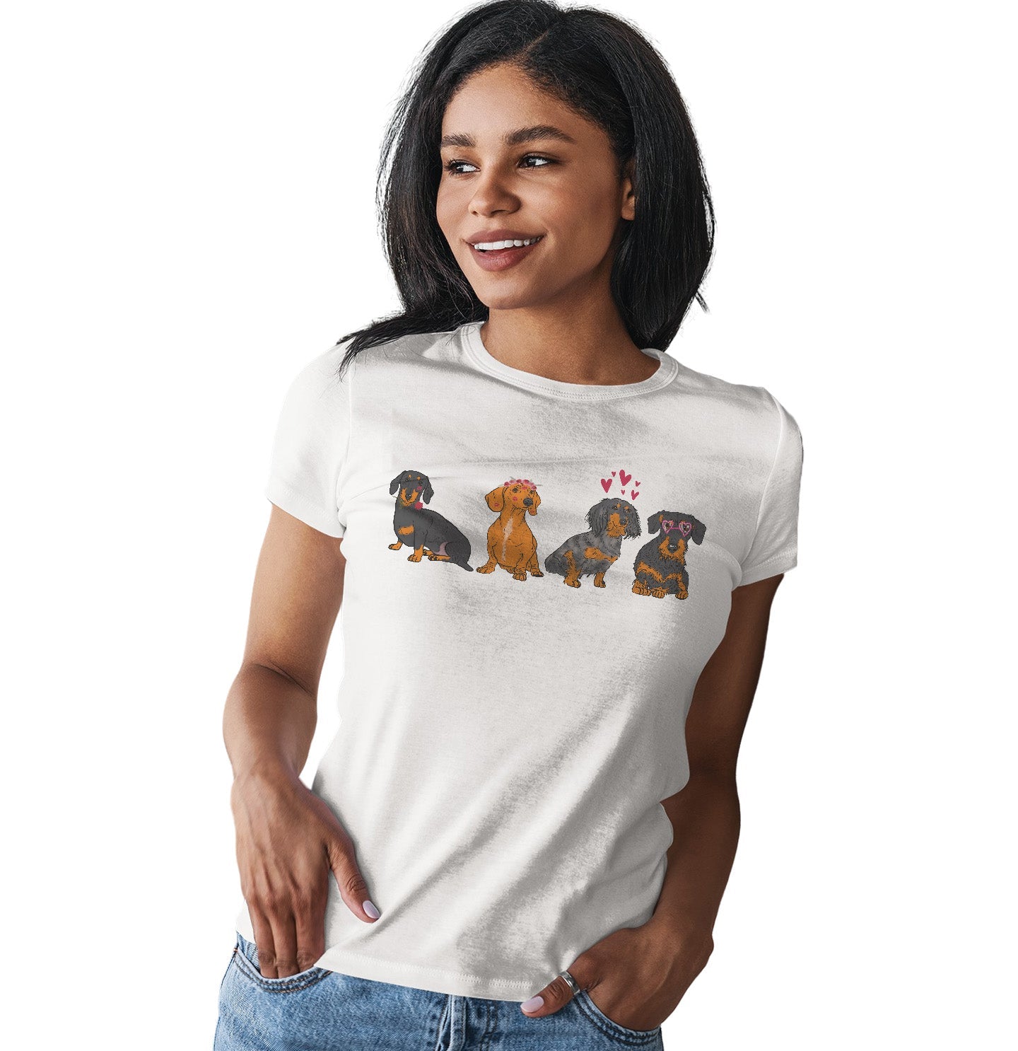 Dachshund Love Line Up - Women's Fitted T-Shirt