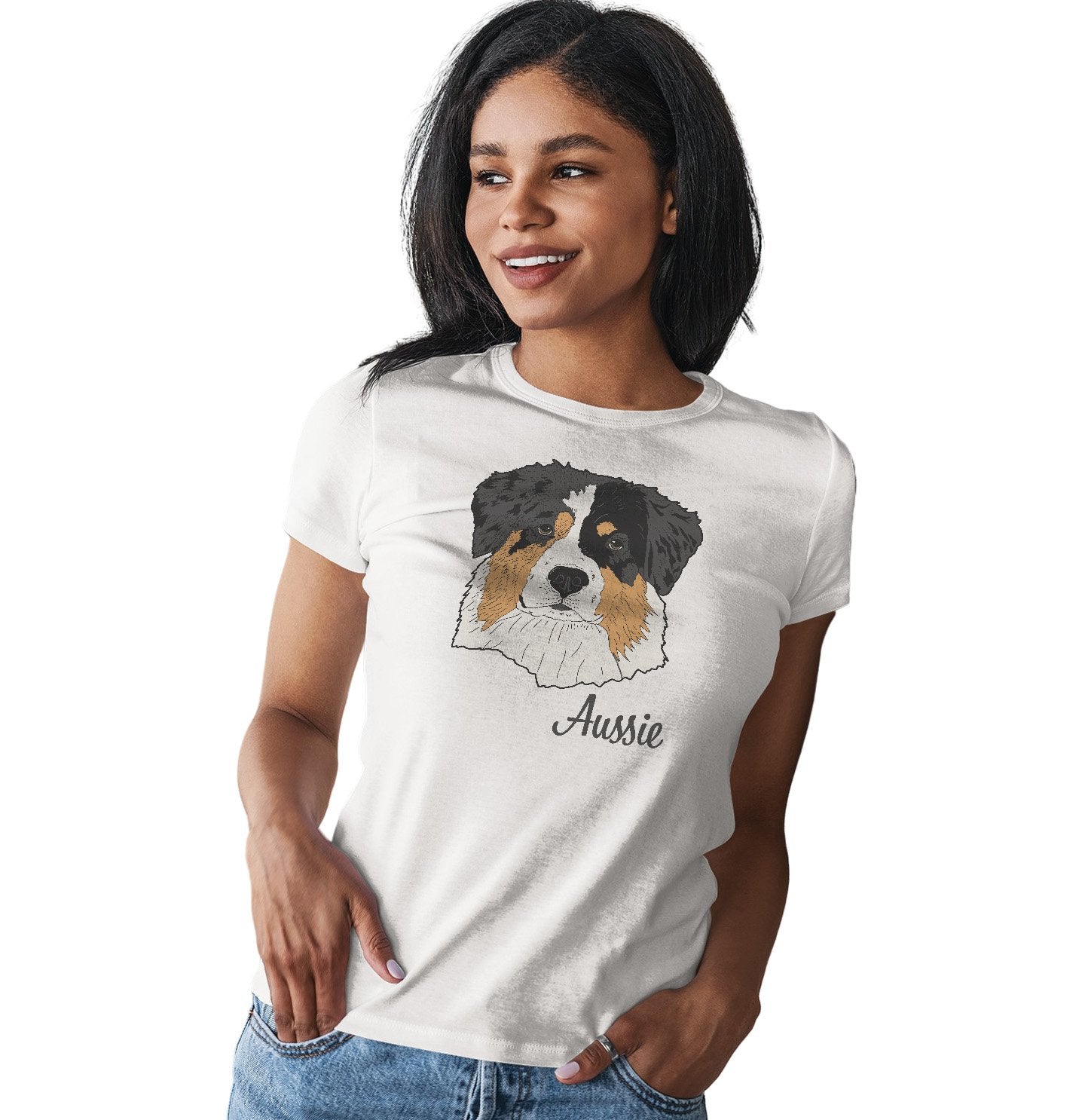 Tri-Color Aussie Headshot - Women's Fitted T-Shirt