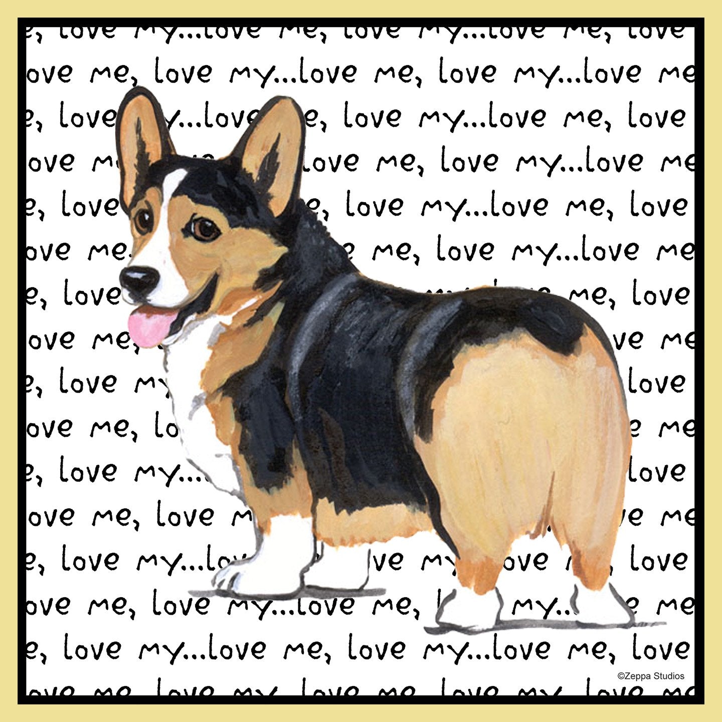 Tri Color Corgi Puppy Love Text - Adult Unisex T-Shirt