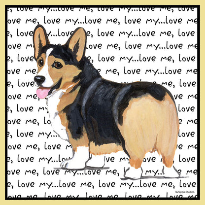 Tri Color Corgi Puppy Love Text - Adult Unisex T-Shirt