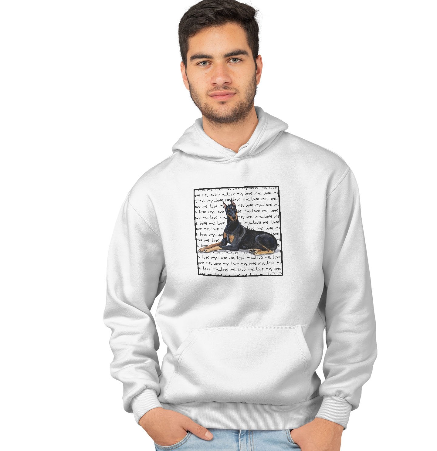 Doberman Pinscher Love Text - Adult Unisex Hoodie Sweatshirt