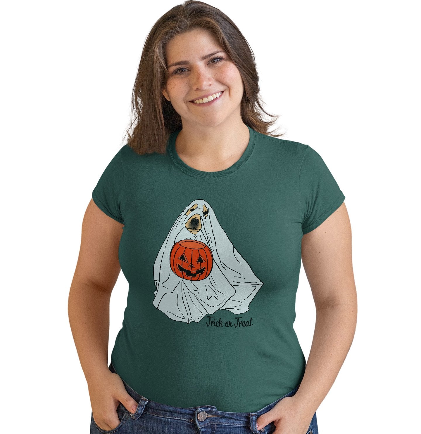 Trick or Treat Ghost Dog - Women's Fitted T-Shirt