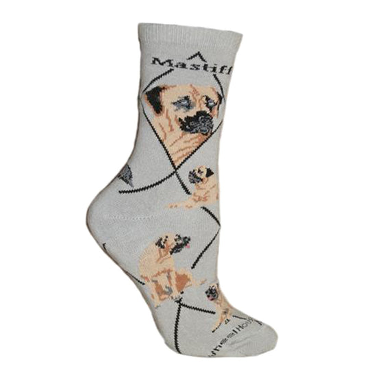 Animal Pride - Mastiff on Grey - Adult Cotton Crew Socks