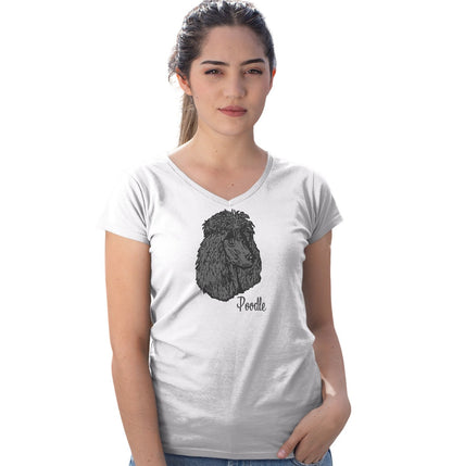 Black Poodle Headshot - Women's V-Neck T-Shirt