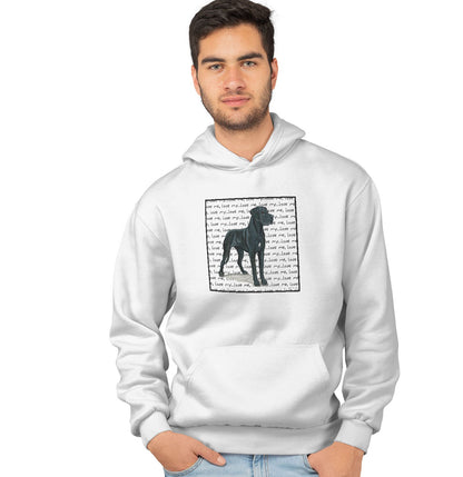 Great Dane (Natural Ears) Love Text - Adult Unisex Hoodie Sweatshirt