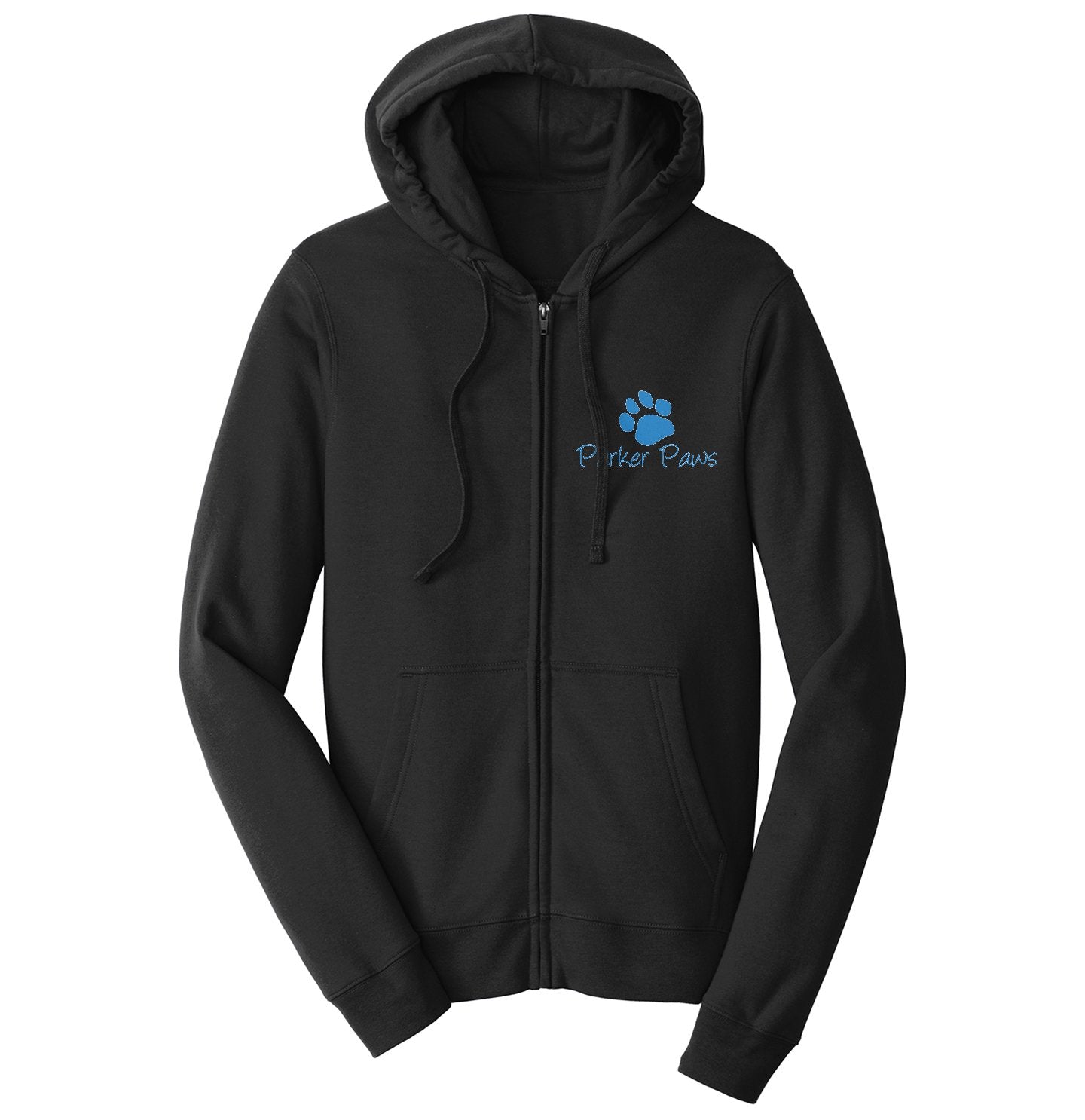 Parker Paws Blue Paw Print Left Chest Logo - Adult Unisex Full-Zip Hoodie Sweatshirt