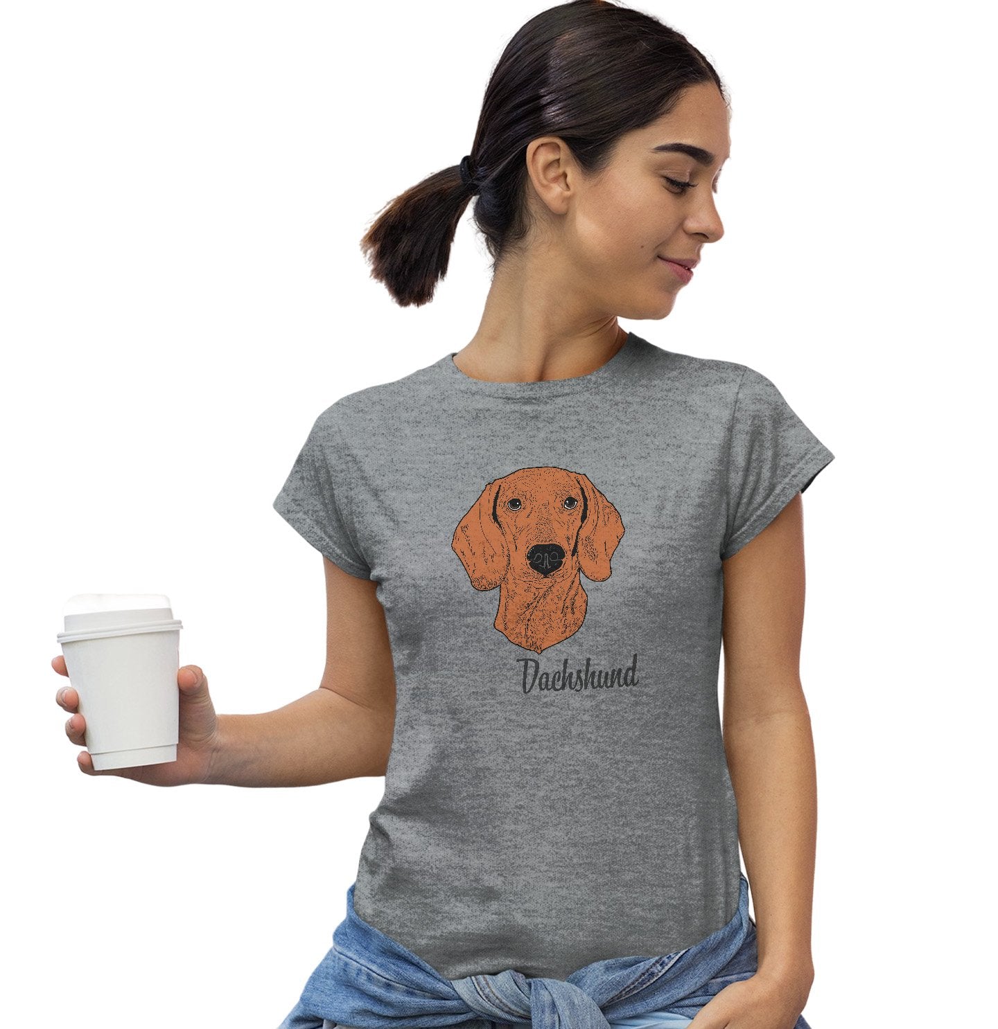 Red Dachshund Headshot - Women's Fitted T-Shirt