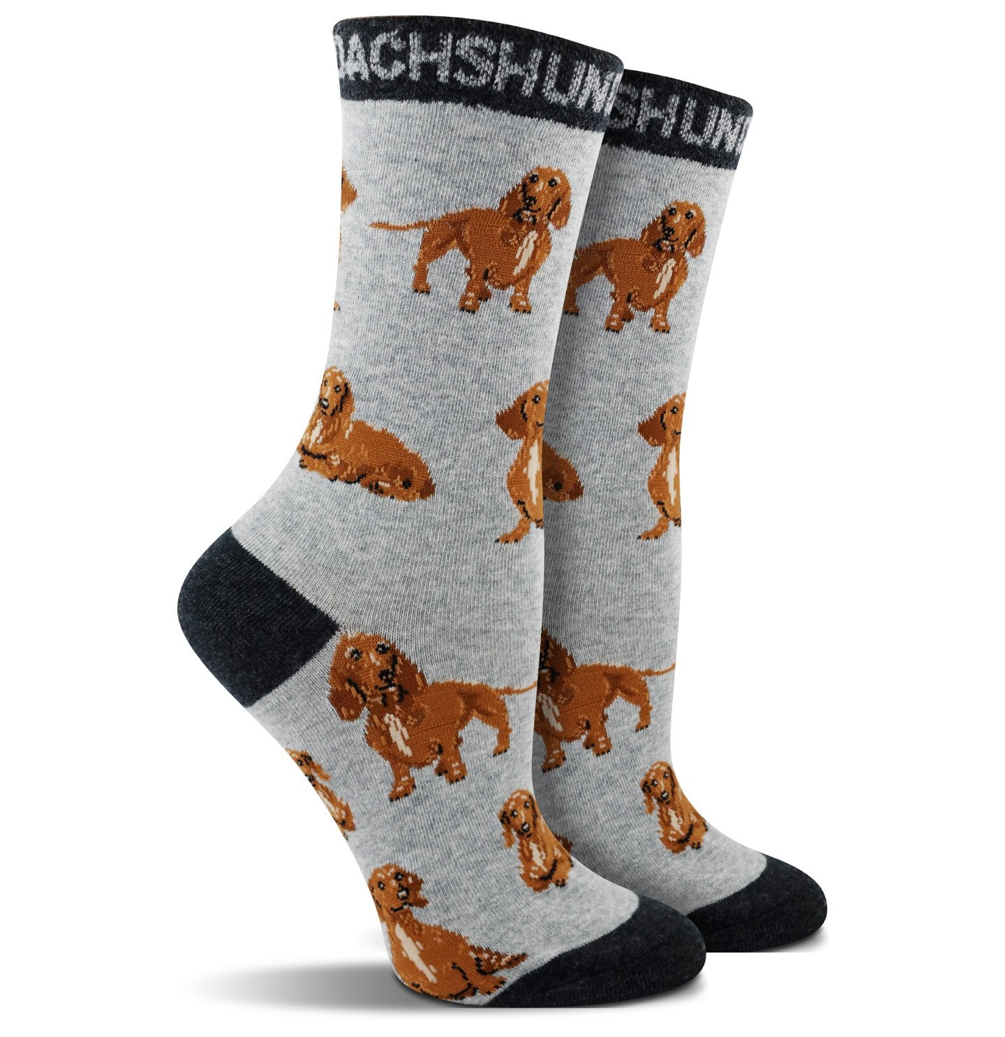 Animal Pride - Dachshund Pattern on Grey - Adult Cotton Crew Socks