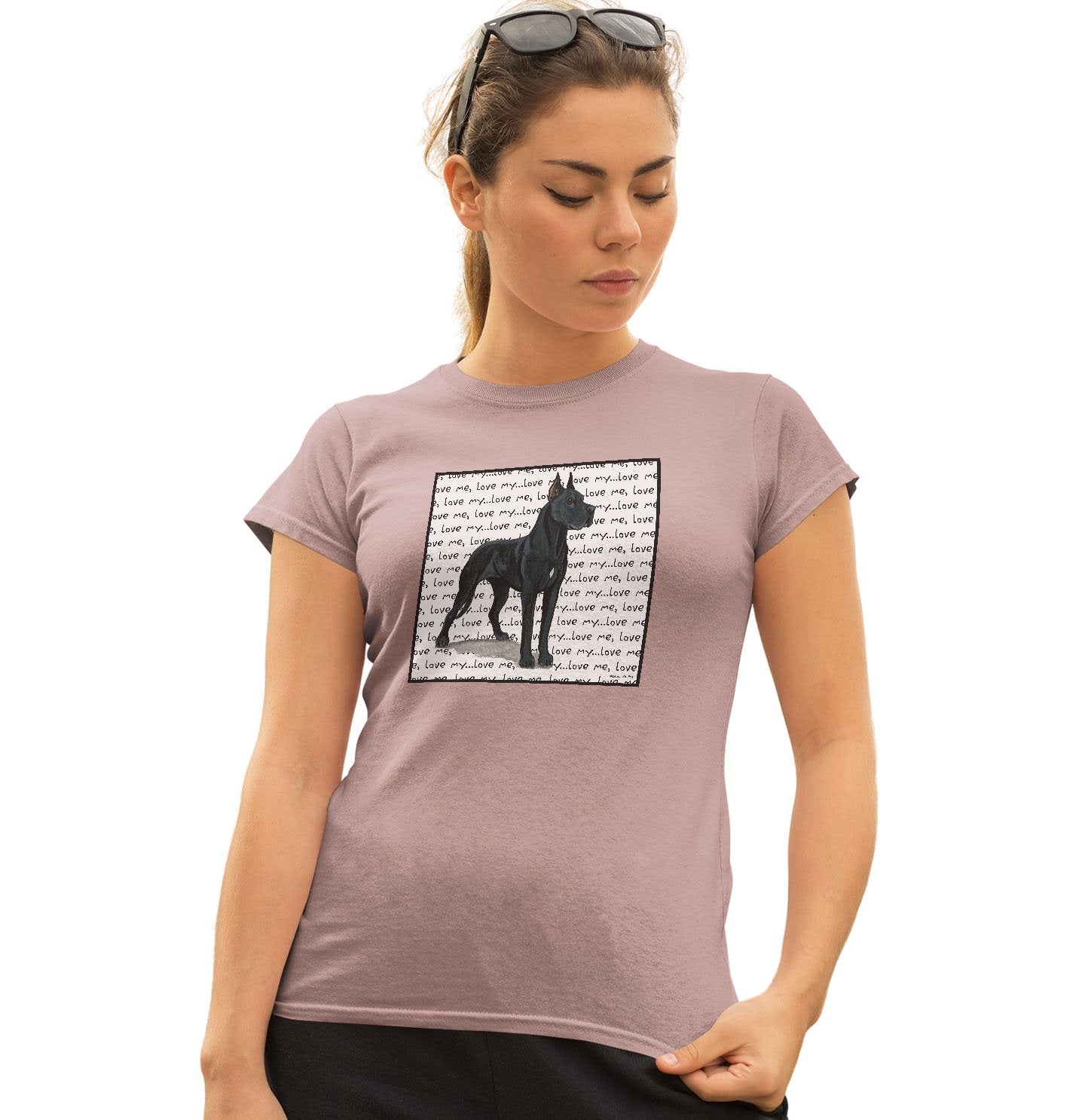 Great Dane (Cropped Ears) Love Text - Women's Fitted T-Shirt