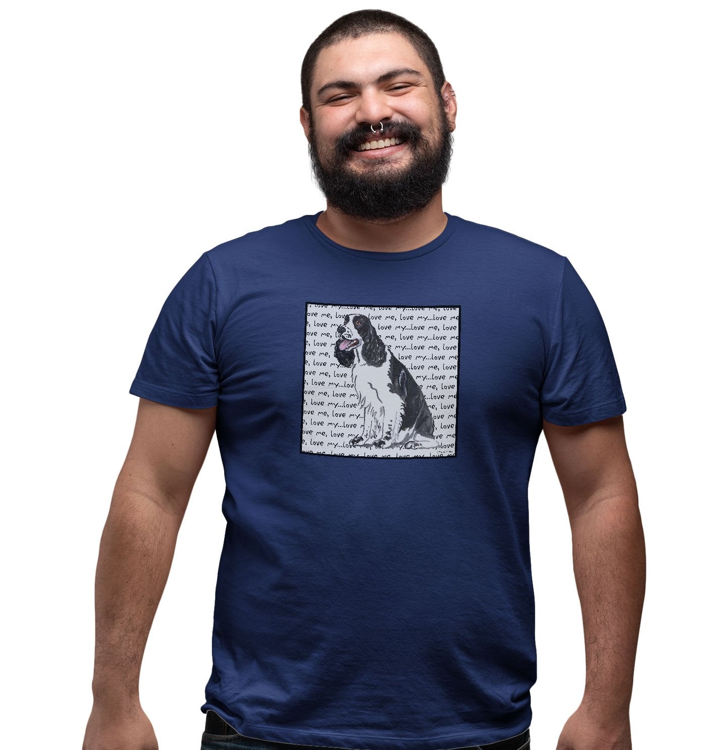 Animal Pride - Black and White Springer Love Text - Adult Unisex T-Shirt