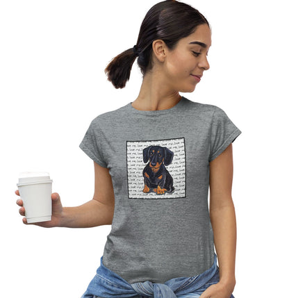 Black Dachshund Love Text - Women's Fitted T-Shirt