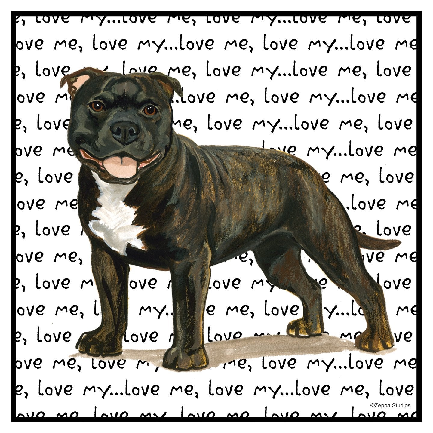 Brindle English Staffy Love Text - Women's Fitted T-Shirt