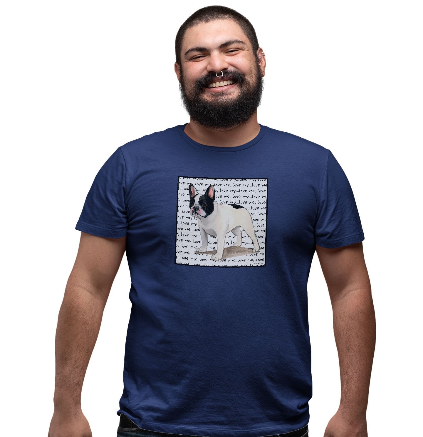 Black & White Frenchie Love Text - Adult Unisex T-Shirt