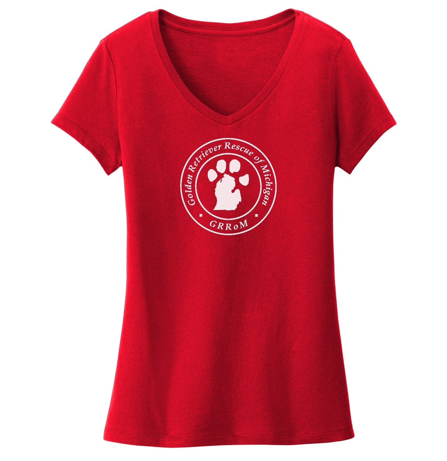 Golden Retriever Rescue of Michigan Logo - Full Front White - Ladies' V-Neck T-Shirt