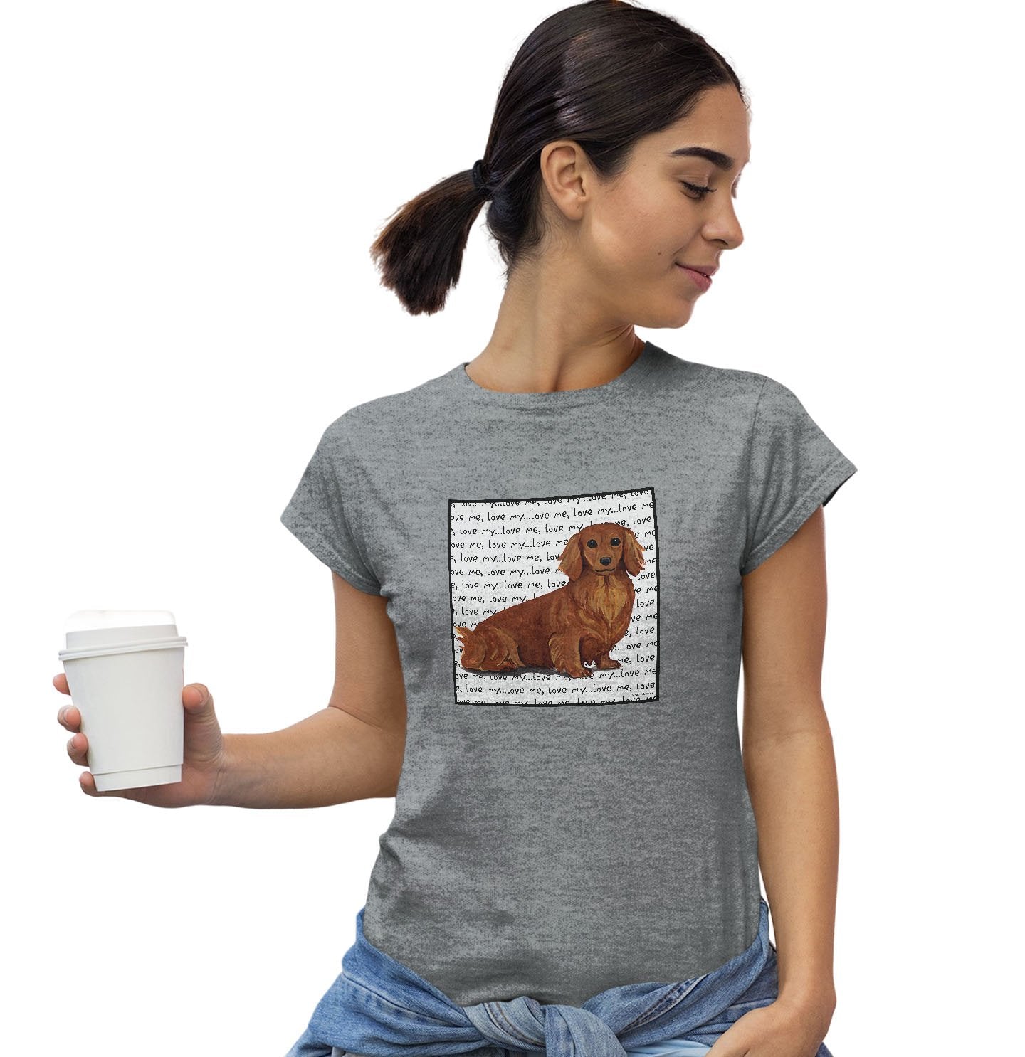 Long Haired Dachshund Love Text - Women's Fitted T-Shirt