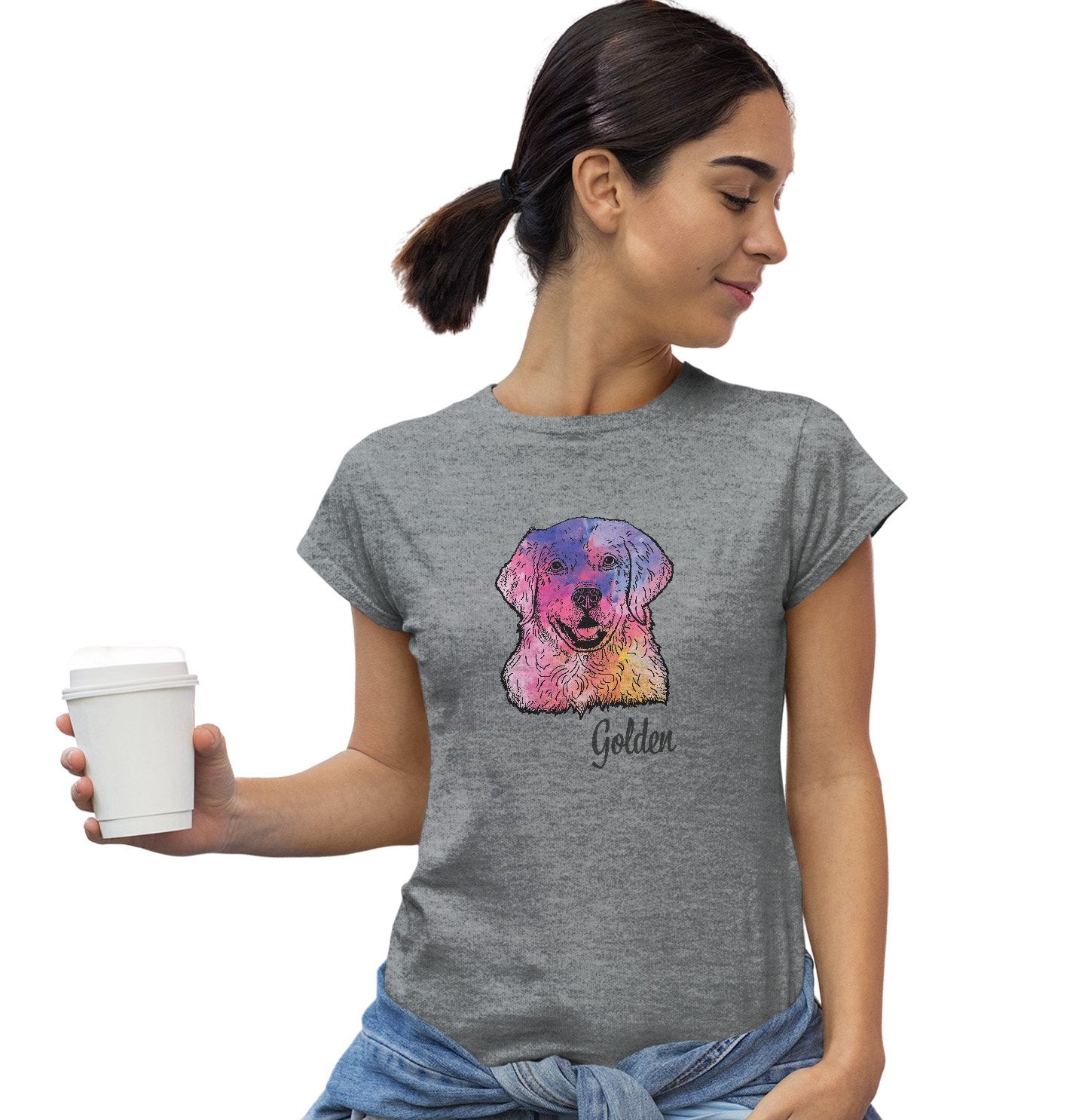 Colorful Golden Retriever Headshot - Women's Fitted T-Shirt