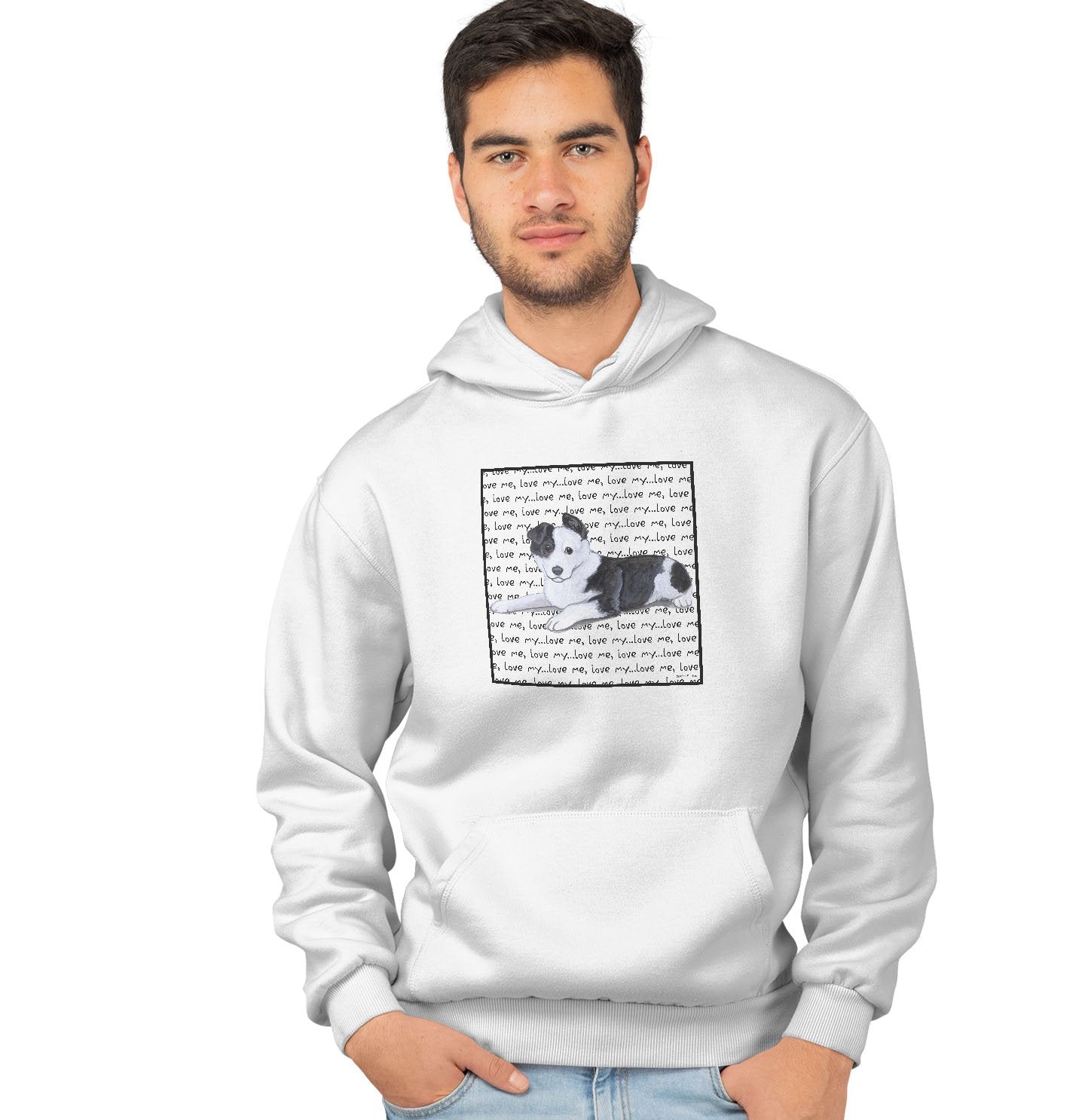 Border Collie Puppy Love Text - Adult Unisex Hoodie Sweatshirt