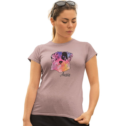 Animal Pride - Colorful Australian Shepherd Headshot - Women's Fitted T-Shirt