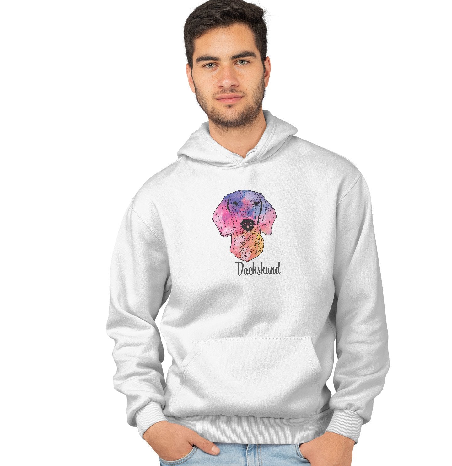 Animal Pride - Colorful Dachshund Headshot - Adult Unisex Hoodie Sweatshirt