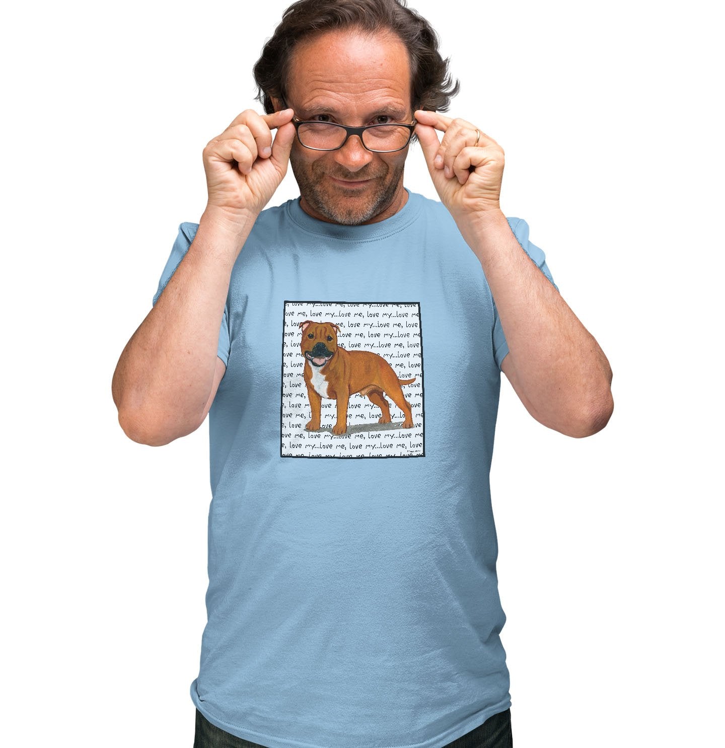Animal Pride - Red English Staffy Love Text - Adult Unisex T-Shirt
