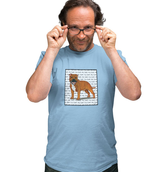 Animal Pride - Red English Staffy Love Text - Adult Unisex T-Shirt
