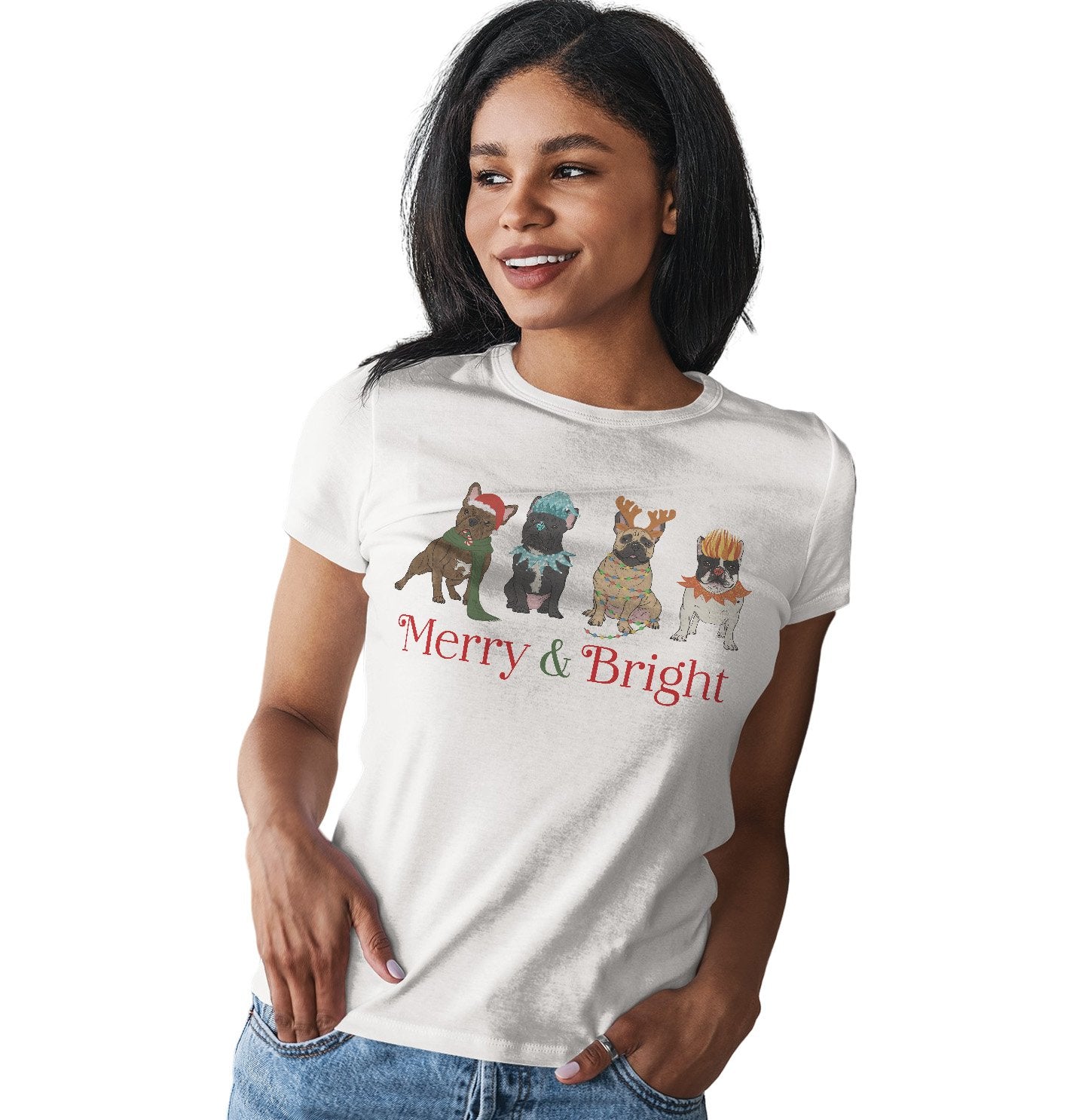 Frenchie Christmas Line Up - Women's Fitted T-Shirt