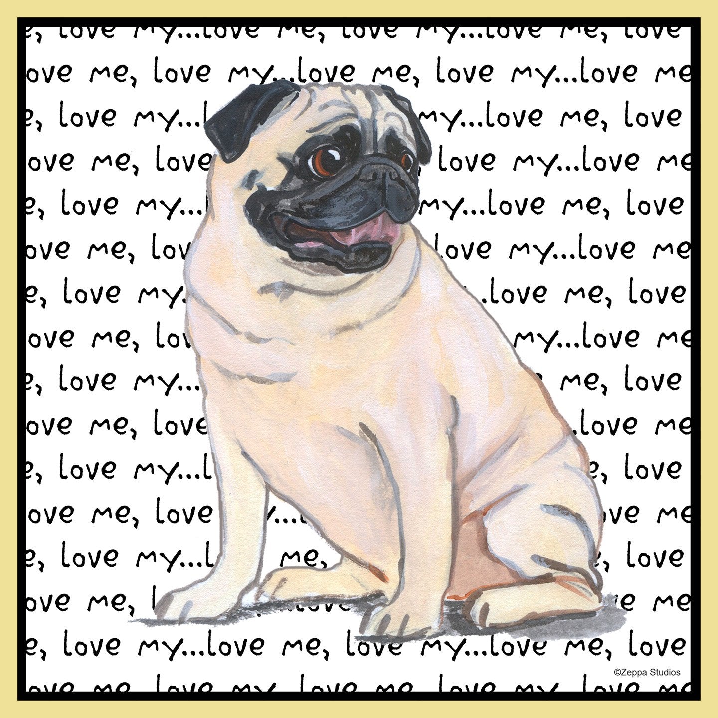 Pug Love Text - Adult Unisex T-Shirt