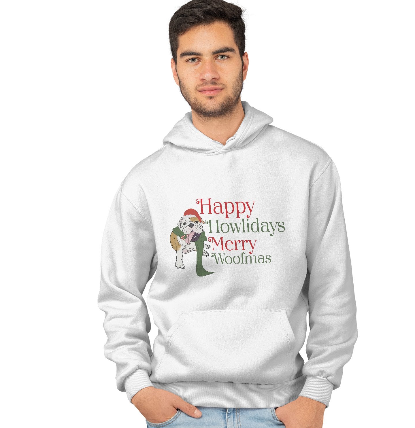 Animal Pride - Merry Woofmas Bulldog - Adult Unisex Hoodie Sweatshirt