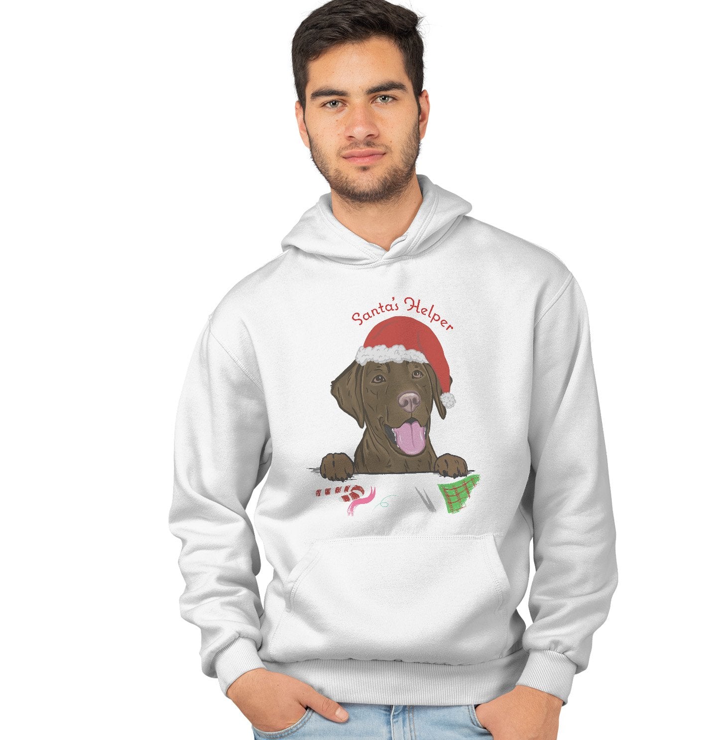 Animal Pride - Santa Helper Chocolate Lab - Adult Unisex Hoodie Sweatshirt