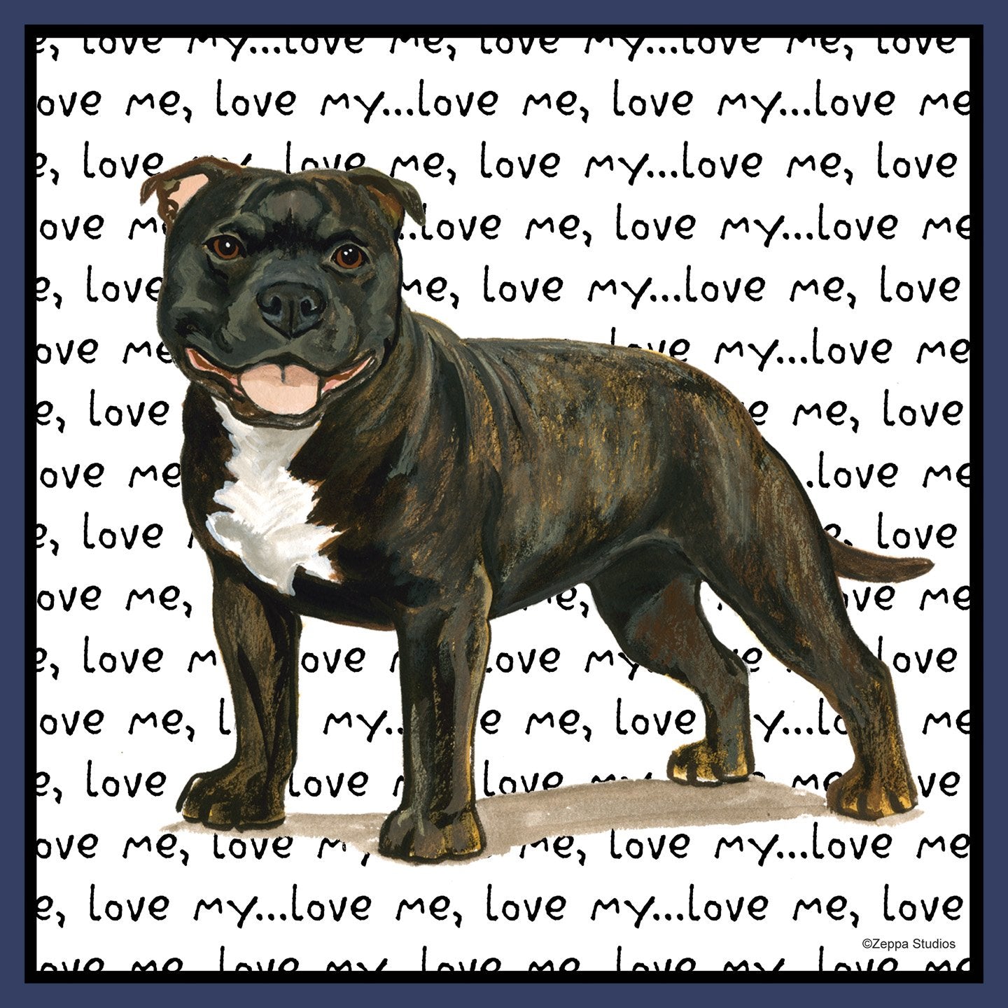 Brindle English Staffy Love Text - Adult Unisex T-Shirt