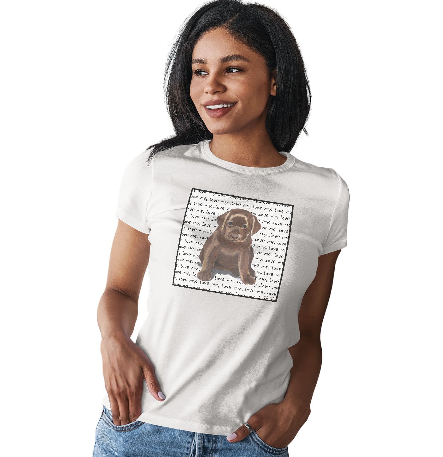 Chocolate Lab Puppy Love Text - Women's Fitted T-Shirt