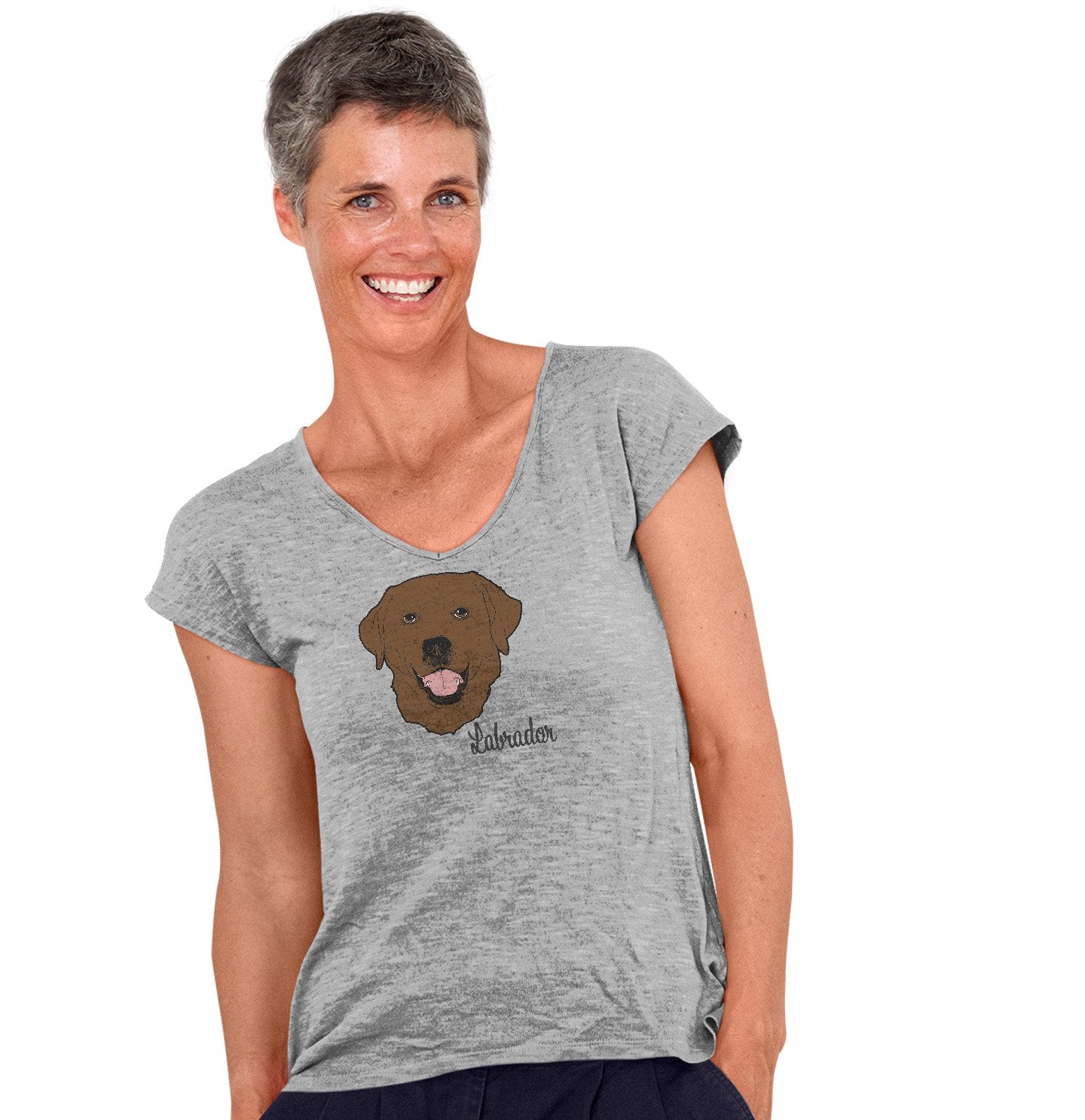 Animal Pride - Chocolate Labrador Headshot - Women's V-Neck T-Shirt