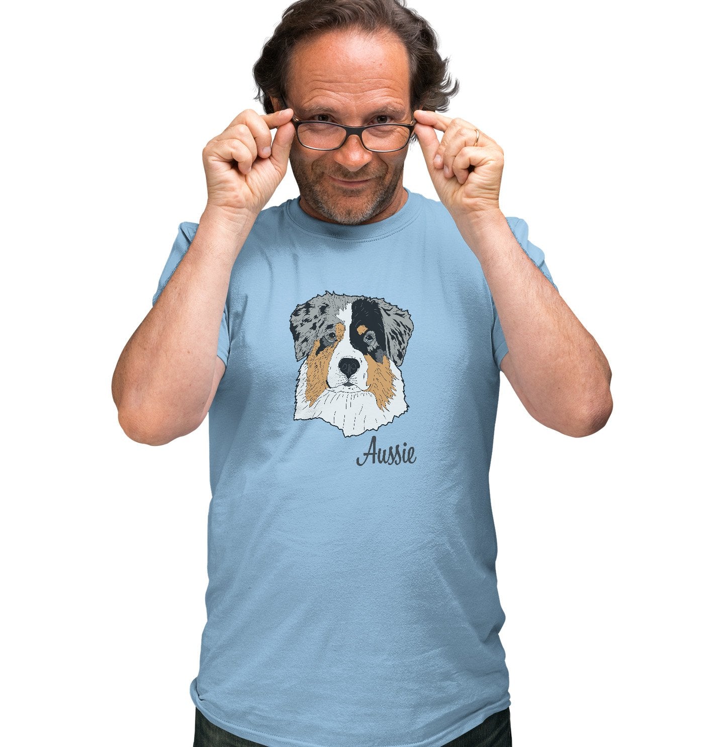 Blue Merle Aussie Headshot - Adult Unisex T-Shirt