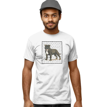 Brindle English Staffy Love Text - Adult Unisex T-Shirt