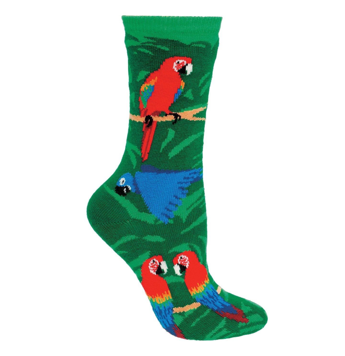Animal Pride - Parrots on Green - Adult Cotton Crew Socks