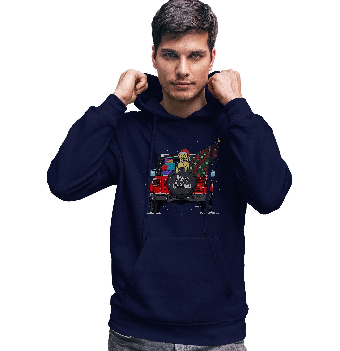 Christmas Jeep Yellow Lab - Adult Unisex Hoodie Sweatshirt