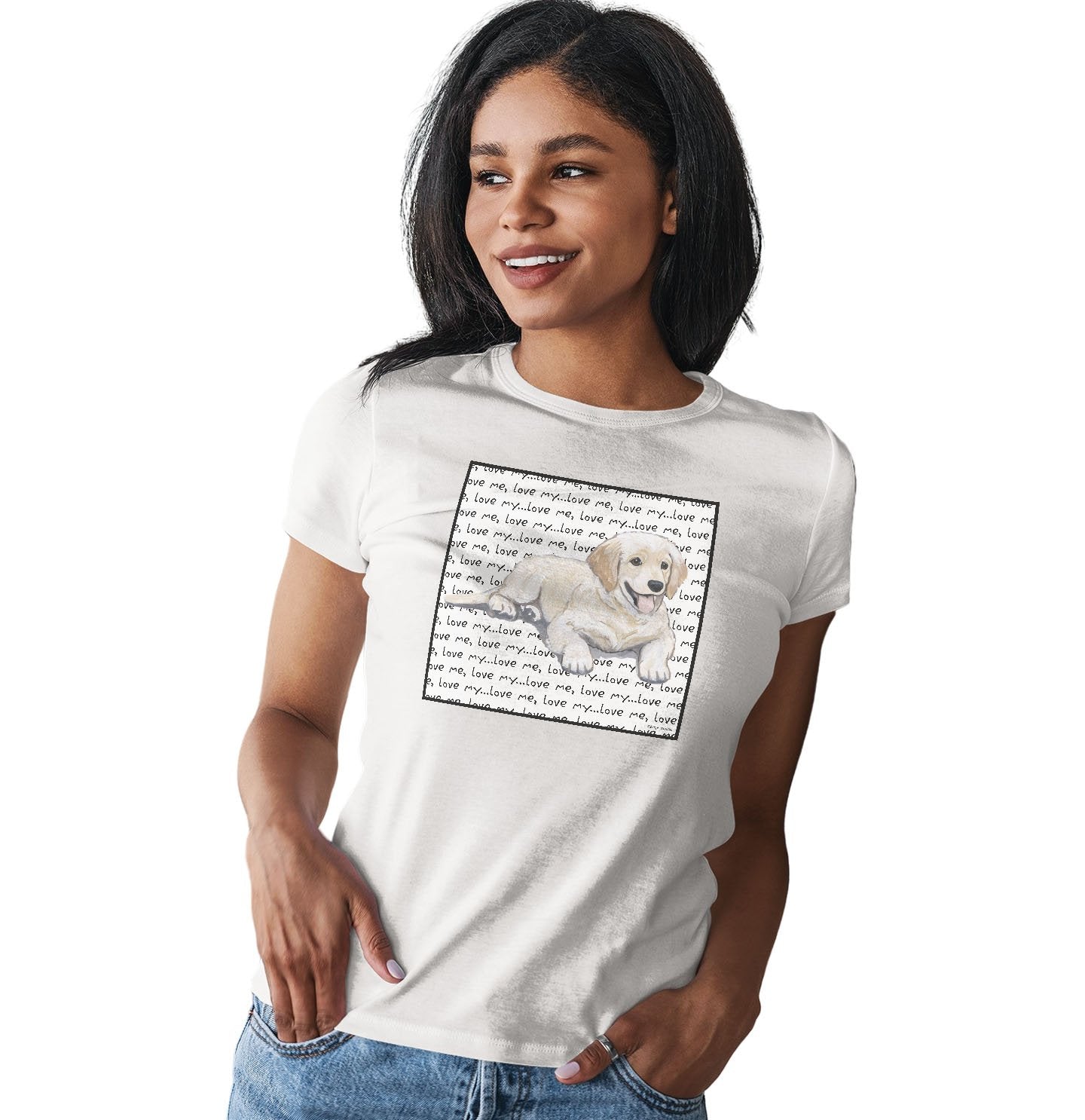 Golden Puppy Love Text - Women's Fitted T-Shirt