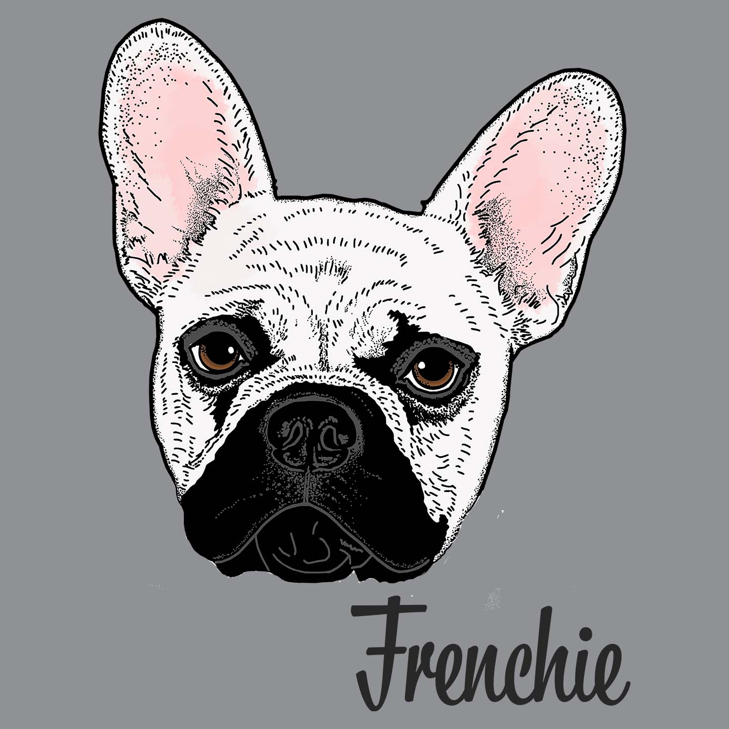 White Frenchie Headshot - Adult Unisex Long Sleeve T-Shirt