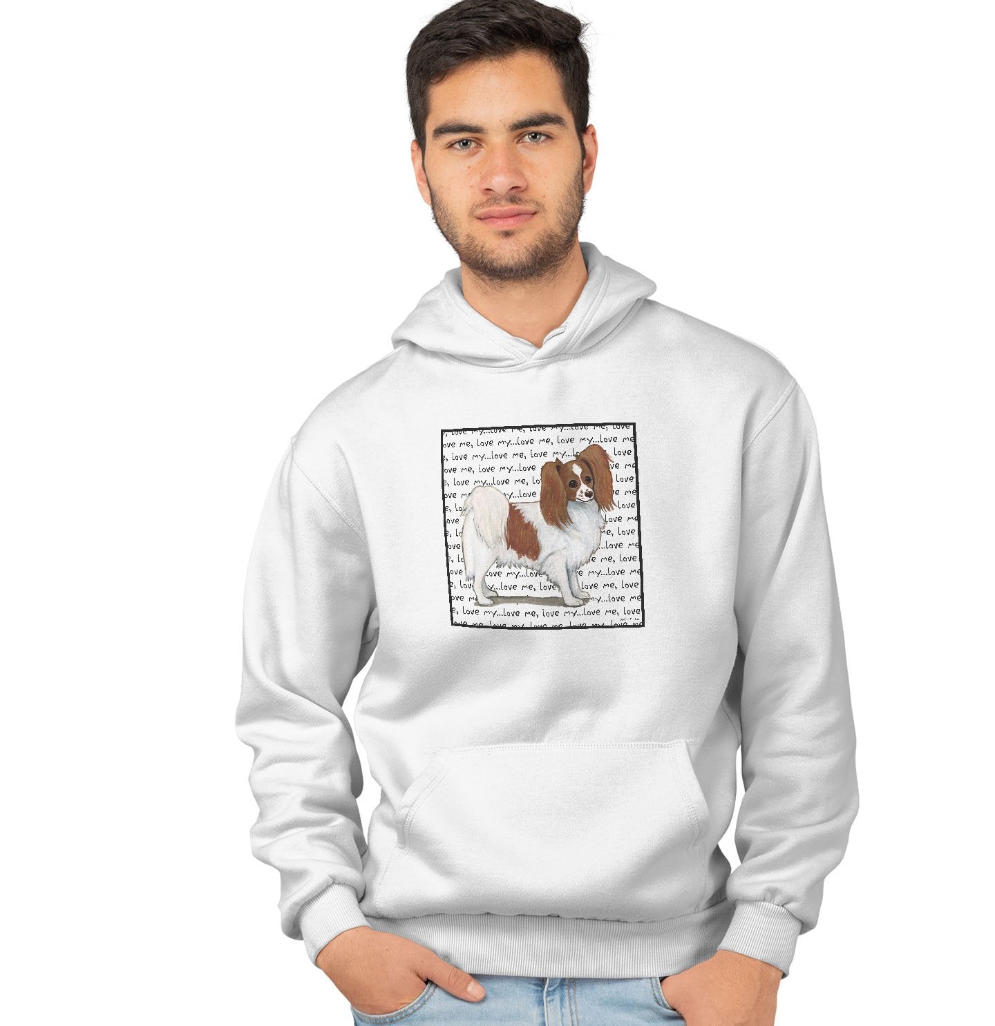 Red & White Papillon Love Text - Adult Unisex Hoodie Sweatshirt