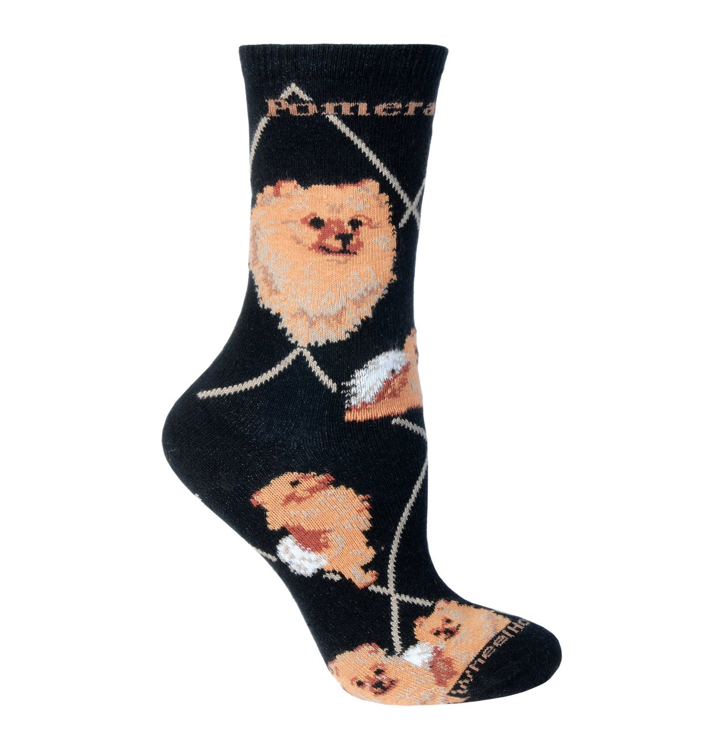 Animal Pride - Pomeranian on Black - Adult Cotton Crew Socks