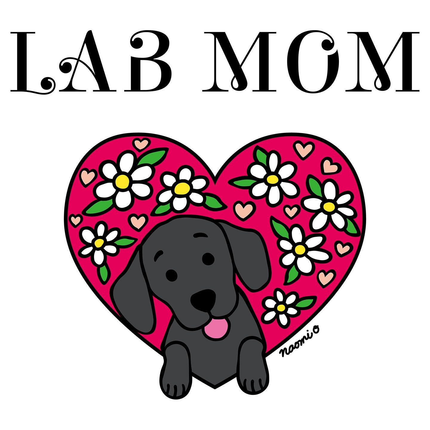 Flower Heart Black Lab Mom - Women's V-Neck Long Sleeve T-Shirt