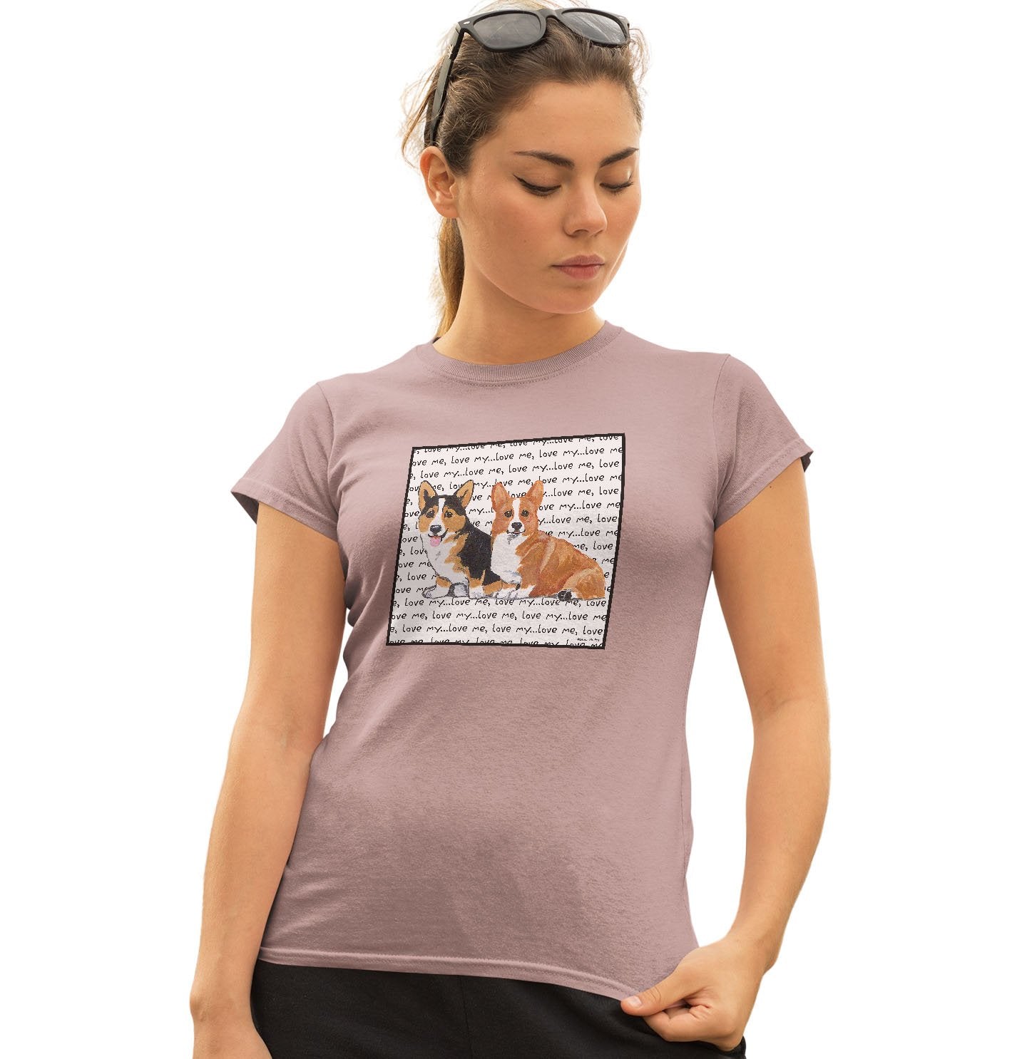 Two Corgi Love Text - Women's Fitted T-Shirt