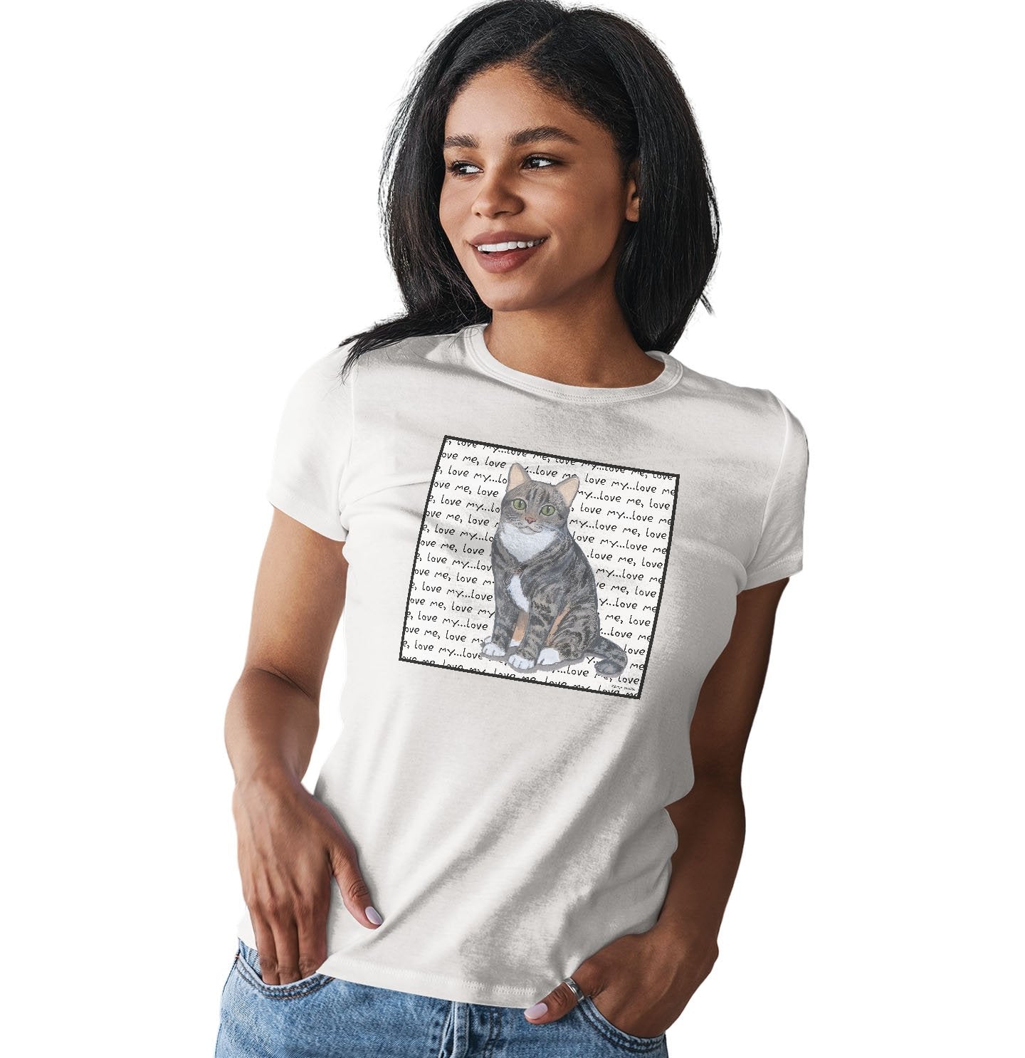 Animal Pride - Tabby Love Text - Women's Fitted T-Shirt