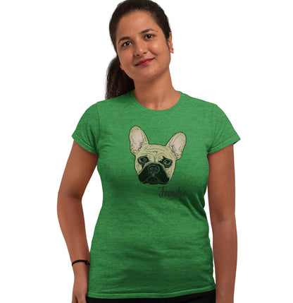 Tan Frenchie Headshot - Women's Fitted T-Shirt