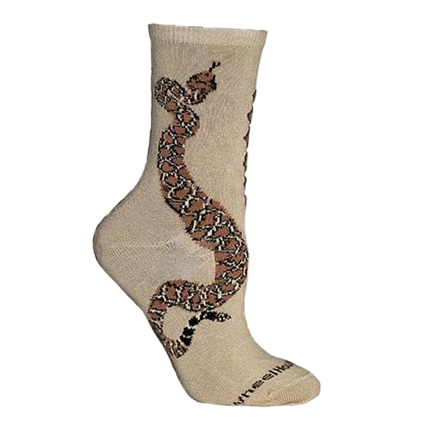 Diamondback Snake on Khaki - Adult Cotton Crew Socks