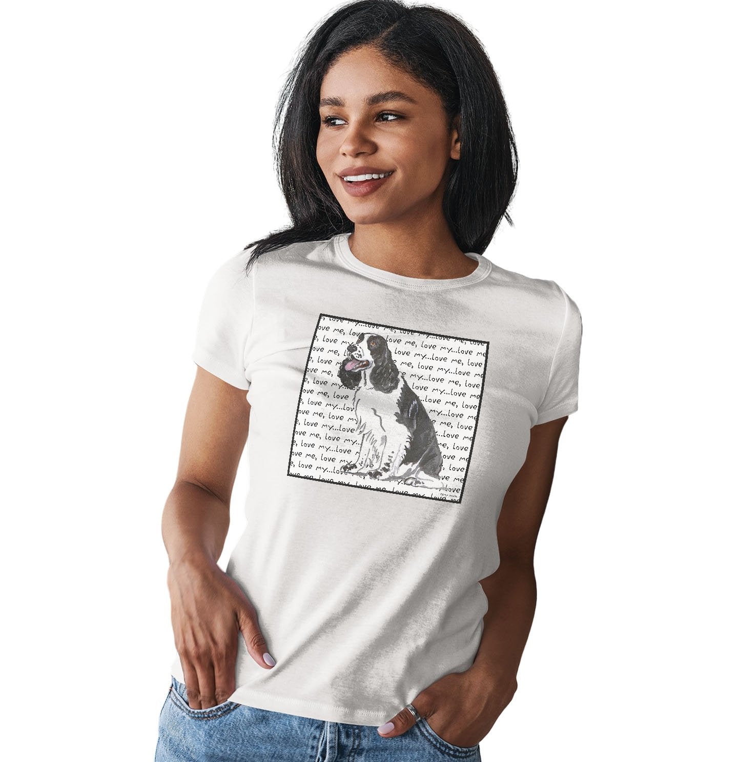 Black and White Springer Love Text - Women's Fitted T-Shirt