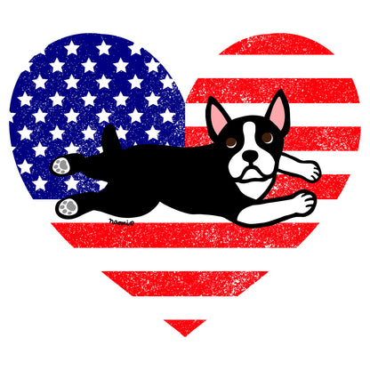 USA Flag Boston Terrier Puppy - Women's V-Neck Long Sleeve T-Shirt