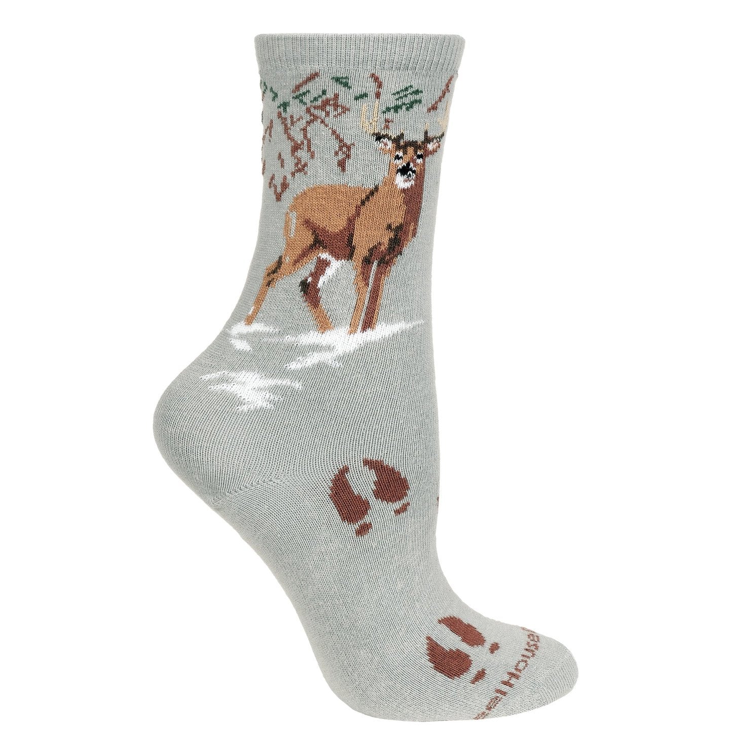 Animal Pride - Deer on Grey - Adult Cotton Crew Socks